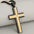 Stainless steel two-tone cross pendant necklace for men and women retro style fashion jewelry - Pendant Only (DZ471) / Black + Gold