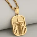 Men gold stainless steel cross pendant necklace religious dog tag hip hop jewelry item - Pendant Only (Without Chain) / Gold