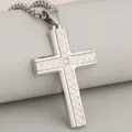 Stainless steel cross pendant necklace with textured pattern and center crystal stone variant. - Pendant Only (DZ471) / Silver