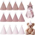 Schattige huisdier verjaardagshoed set met ruit en stip patronen voor honden en katten. - Ruitjes Stippen (Set van 12) / Koffie