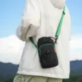 Outdoor sports casual crossbody phone bag with adjustable green strap and drawstring closure. - Green