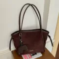 Large capacity brown retro suede tote bag with shoulder straps and cute elephant charm. - With Charm / Coffee