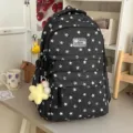 Schwarzer Rucksack mit Sternen-Print, lässige Schultasche für Alltag, Pendeln und Reisen. - Mit Anhänger / Schwarz (Mit Anhänger)