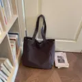 Koreanischer Stil dunkle Gitter Canvas Tote Bag, grosse Kapazitat Schultertasche Damen. - Braun