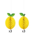 Lemon honeycomb ball hanging decorations for summer party, 3 pieces pack for decoration. - 6pcs Lemon Honeycomb / As Shown