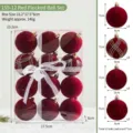 Weihnachtsrote Samtkugeln 12 Stueck Set, 23.2x17.5cm Box, Christbaumschmuck Dekoration. - 159-12 Roter Beflockter Ball
