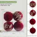 Rote beflockte Weihnachtskugel Set 4 Stk. Christbaumschmuck Deko Weihnachtsbaum - 159-14 Roter Beflockter Ball