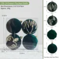Grüne beflockte Christbaumkugeln 4er Set dekorative Weihnachtskugeln mit Goldglitter 9x8cm - 159-14 Grüner Beflockter Ball