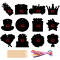 Tarjetas rascar año nuevo 2027 DIY graffiti arte etiquetas con palitos de madera - Tarjeta Rasca de Año Nuevo (J-0545) / Juego de 24 Piezas
