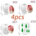 Tulip siliconen mal DIY set, 4st bloemen en bladeren aromatherapie kaars mal variant modellen - 4 Stuks/Verpakking