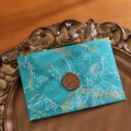 Enveloppe motif marbre style vintage papeterie avec sceau de cire rétro pour lettres romantiques - 1 Enveloppe + 1 Autocollant Sceau de Cire / Bleu Turquoise