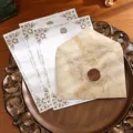 Ensemble de papier à lettres marbré avec enveloppe vintage et sceau de cire élégant. - 1 Enveloppe + 3 Papiers à Lettres + 1 Autocollant / Jaune Cire d'Abeille