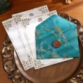 Ensemble de papeterie vintage en marbre avec enveloppe papier ligné et sceau de cire. - 1 Enveloppe + 3 Papiers à Lettres + 1 Autocollant / Bleu Turquoise