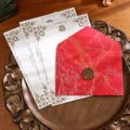 Bel ensemble de papier à lettres et enveloppe motif marbre rétro avec sceau de cire. - 1 Enveloppe + 3 Papiers à Lettres + 1 Autocollant / Rouge Cinabre