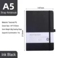 A5 zwart PU lederen hardcover notitieboekje met elastische sluitband en pennenlus - Geliniëerd / Zwart