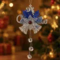 Colgante de campana navideña con estrellas brillantes y cascabeles para árbol de navidad. - Plateado
