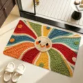 Bunter Cartoon Sonne Fußmatte rutschfeste Badezimmer saugfähige Bodenmatte für Zuhause. - 40x60cm / Smiley-Regenbogen - Abgerundet
