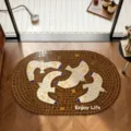 Tapis de bain ovale rétro en mosaïque avec motifs d'oiseaux, tapis de sol antidérapant absorbant. - 40*60cm (Standard) / Oiseau Marron