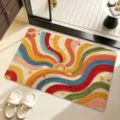 Bunte Wellenmuster Badematte, rutschfeste und stark saugfähige Fußmatte für Badezimmer - 40x60cm / Regenbogen-Strudel - Abgerundet