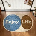 Tapis de Bain en Diatomée Mosaïque Rétro Ovale Absorbant Antidérapant Motif Enjoy Life Bleu Marron - 40*60cm (Standard) / ENJOY LIFE