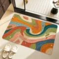Bunter wellenförmiger Badteppich rutschfeste Fussmatte saugfähiger Teppich für Badezimmertür - 40x60cm / Traumhafte Stromlinie - Abgerundet