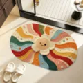 Süße ovale Cartoon Blumen Badematte, bunte retro wellenförmige rutschfeste Fußmatte. - Süße Blume - Oval