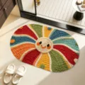 Bunte Cartoon lächelnde Sonne Badematte, rutschfester saugfähiger Badteppich. - Smiley-Regenbogen - Oval