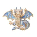 Enamel dragon brooch, gold-plated blue white porcelain style crystal rhinestone pin accessory - Blue and White Porcelain