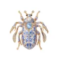 Vintage blue and white porcelain beetle brooch, gold tone rhinestone insect pin for women. - Blue and White Porcelain