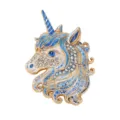 Elegant blue enamel unicorn brooch with dazzling rhinestones for stylish women accessories. - Blue and White Porcelain