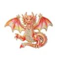Colorful enamel dragon brooch with sparkling rhinestones, gorgeous gold-tone fashion accessory. - Red