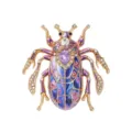 Vintage Enamel Insect Brooch Rhinestone Crystal Gold Plated Fashion Jewelry Pin Accessory - Purple