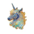 Elegant enamel rhinestone unicorn brooch for women, stylish animal clothing accessory lapel pin. - Yellow and Blue