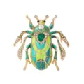 Vintage Green Enamel Beetle Brooch Gold Rhinestone Insect Pin Women Fashion Jewelry - Green