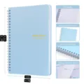 A5 weekly planner notebook with waterproof PVC cover, twin-wire binding and 100gsm paper details. - Blue