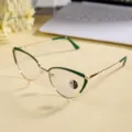Trendy metal cat eye anti blue light glasses with photochromic lenses for women fashion. - Green Gold Frame / Photochromic Blue Light Blocking
