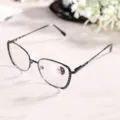 Metal rhinestone photochromic anti blue light glasses detail view fashion eyewear display - Black Frame / Anti-Blue Light Glasses