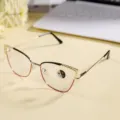 Metal cat eye blue light blocking glasses with stylish frame design for women daily wear. - Black and Red / Photochromic Blue Light Blocking