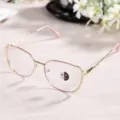 Stylish metal rhinestone photochromic anti blue light glasses for women daily wear accessory - Pink Gold Frame / Anti-Blue Light Glasses