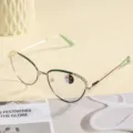 Metal cat-eye glasses frame with green rim, stylish anti-blue light optical eyewear for women. - Photochromic Anti-Blue Light Style / Green Frame