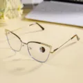 Metal anti-blue light cat eye glasses stylish optical frame for women daily wear - Blue / Photochromic Blue Light Blocking