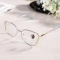 Metal rhinestone anti-blue light glasses for women, fashion clear flat optical eyewear. - Blue Silver Frame / Anti-Blue Light Glasses