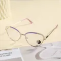 Vintage cat eye metal anti-blue light glasses for women, stylish gold and purple optical frames. - Purple Frame