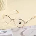 Retro cat-eye gold metal frame anti-blue light glasses for women, elegant optical eyewear. - Top Brown Bottom Pink