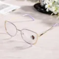 Women fashion metal anti blue light glasses with rhinestones and photochromic lenses for daily wear. - Purple Frame