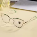 Metal anti-blue light glasses cat eye optical frame stylish detail view for daily wear. - Green / Photochromic Blue Light Blocking