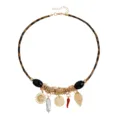 Collana in corda con stampa leopardata e ciondoli multi elementi stile retrò bijoux chic - Stile Perla Nera Leopardata (ZW1334-1)
