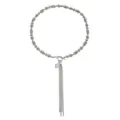 Collier ras du cou argenté à perles irrégulières avec pendentif perle et longue chaîne frangée. - Collier à Franges de Perles (ZW1694)