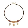 Girocollo stile vintage in corda con stampa leopardata, anelli metallici dorati e simpatici ciondoli. - Stile Perla Rosa Leopardata (ZW1334-2)