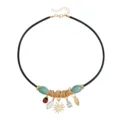 Collezione vintage collana multi-elemento mista con cordino nero e ciondoli dorati carini - Stile Perla Verde Corda Nera (ZW1334-3)
